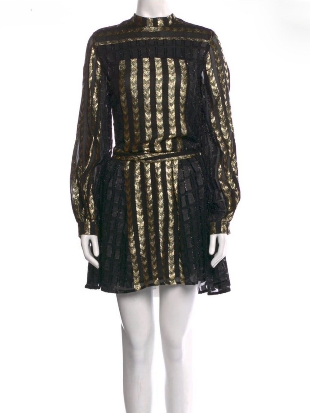 Dodo Bar Or Black and Gold Long-Sleeve Mini Dress Size US 6